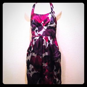 {B Darlin} metallic floral graphic halter dress